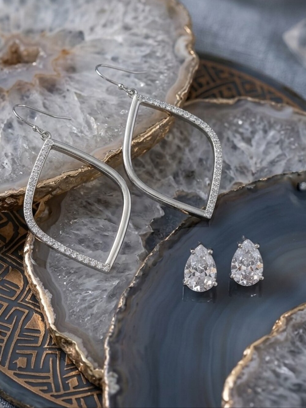 Sparkling Silver Tone and CZ Dangle Earrings